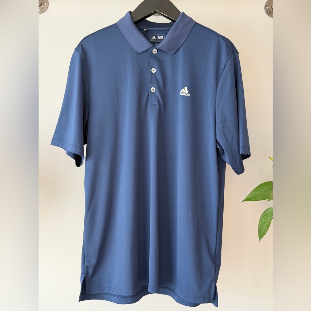 adidas Men's Golf Polo Shirt in Navy Blue with White Logo | Large